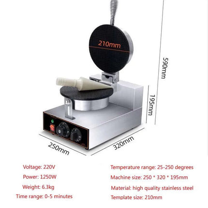 220V Electric Ice Cream Cone Making Machine Cone Baking Pan Machine Crepe Crispy Egg Roll Machine Waffle Pan