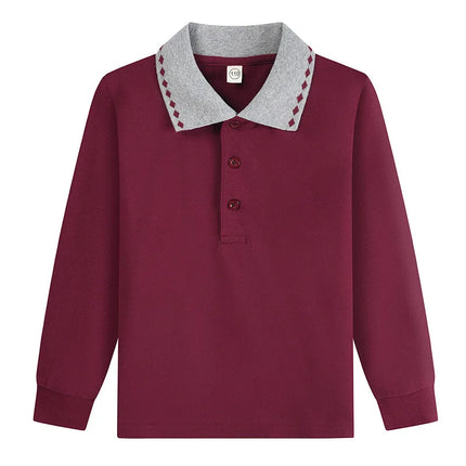 Boy Polo Shirt Kids Clothes Tops Solid Color Turn-down Collar Autumn Long Sleeve Polos Baby Boy T-shirts Children Shirts Teen
