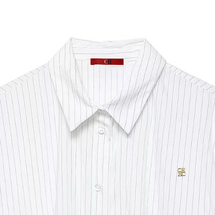 CH Woman's clothing - White vertical striped long-sleeved shirt - Buttoned neckline - With golden logo details