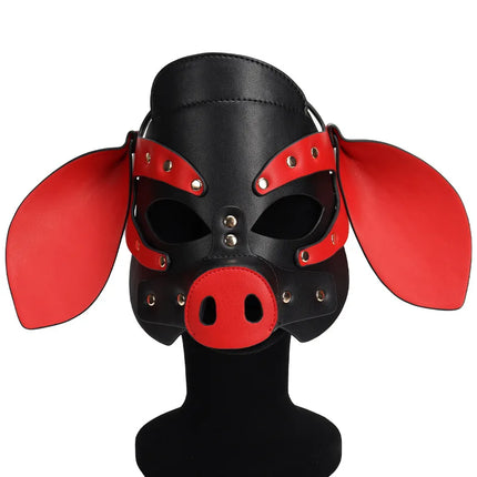 Slave Roleplay Erotic Costumes of Leather Pig Head Hood Mask for Men Gay Bdsm Bondage Pet Play Headgear Sex Toy Exotic Accessory