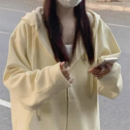 Spring And Autumn Dressing Up Apricot Solid Color Hooded Coat Collection Casual Fashion Trends Versatile Laziness Feeling