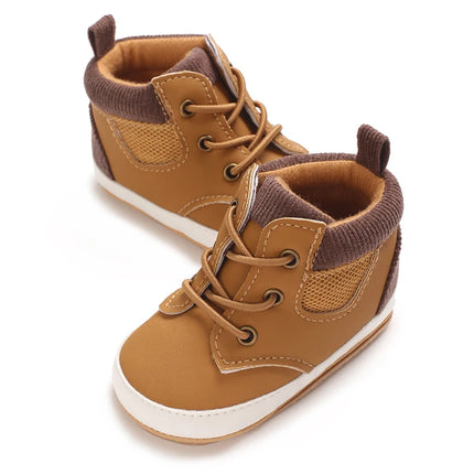 High-Top New 0-18M Baby and Children's Shoes Fashionable and Sporty PU Soft Rubber Sole First Walking Casual Sports Shoes