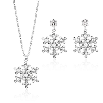 Luxury Zinc Alloy Christmas Jewelry Set Colorful Rhinestone Xmas Dangle Earrings Pendant Snowflake Necklace Women