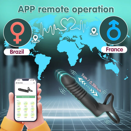 APP Controlled Double Penetration Vibrator Sex Toys for Couple Thrusting Anal Plug Vibrator with Penis Cock Ring Adult Products