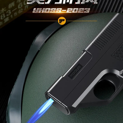 Capacity 10PCS Pistol Style Lighters with 3 Cigarette Case Jet Blue Flame Gas Lighter Windproof Cigar Lighter Gadgets for Men