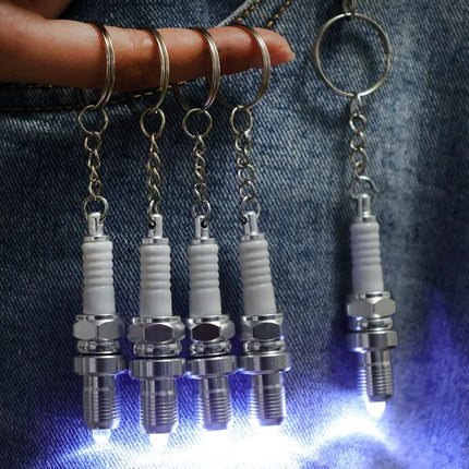 Casual Fashion Sparkplug LED Key Ring for Men Spark Plug Pendant Key Chain Keychain Car Parts Keyring Marvel Drive Key Chains