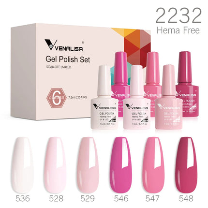 6pcs/kit VENALISA Valentine's Day Collection Lovely Pink Nails HEMA FREE TPO FREE Soak Off UV LED Semi Permanent Set Gel Varnish