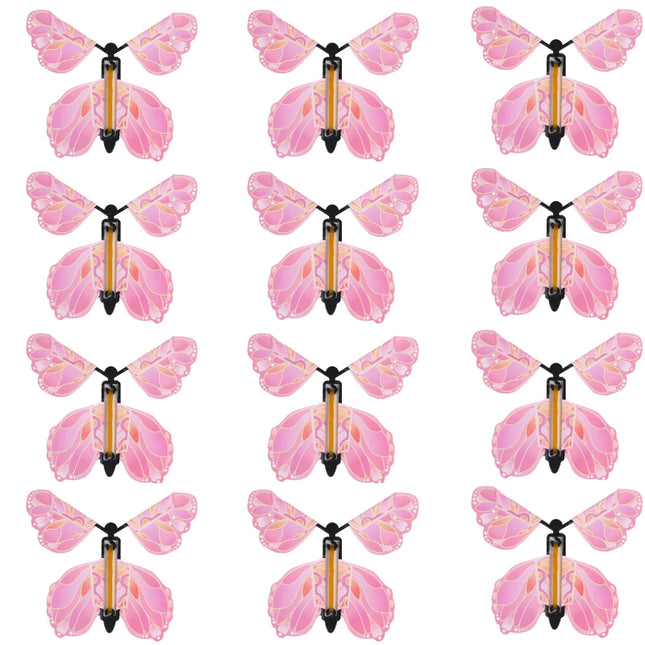 12PCS Magic Flying Butterflies Wind Up Toy Bookmark Greeting Rubber Band Powered Magic Prop,Surprise Gift Wedding,Birthday,Party