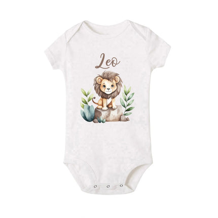 Personalised Leo with Name Baby Romper Newborn Wild One Jungle Birthday Party Bodysuit Cute Toddler Jumpsuit Infant Shower Gift