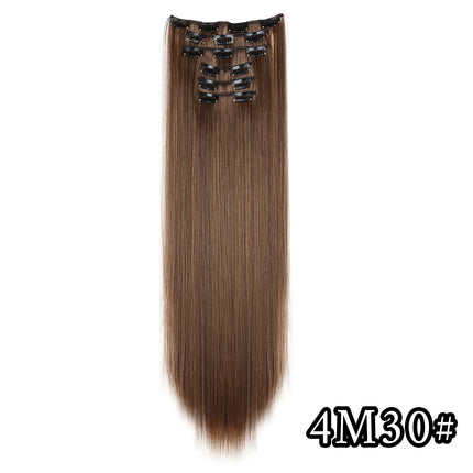 24 Inch Natural Hair Clips Synthetic Hair for Women Hair Tinsel Kit 16 Clips-on Hair in 6pcs Hair Extensions Wicks for Hair