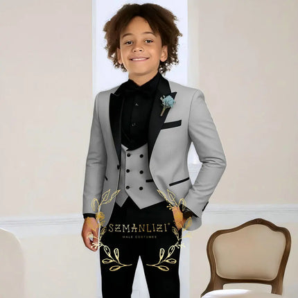 Boys Suit Wedding Tuxedo 3 Pieces Peaked Collar Jacket Pants Vest Child Formal Blazer Set Slim Fit Outfit costume garcon mariage