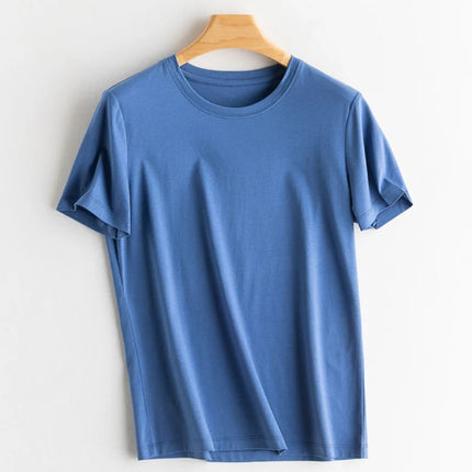 SuyaDream Women Solid T shirts, Silk Cotton Blend, O Neck, Short Sleeved Solid Tee,2025 Summer Candy Colors Basic Cozy Top Green
