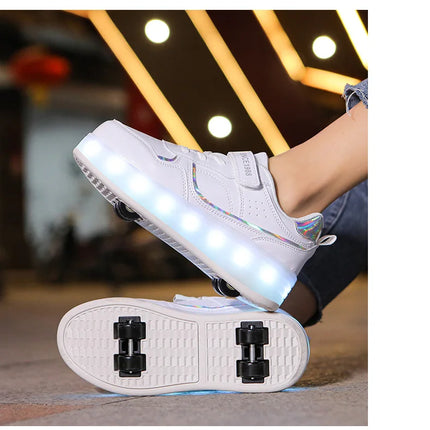 Roller Skate Shoes Kids Boys Girls Flashing Light 4 Wheel Roller Shoes Led Light Luminous Sneakers Outdoor Casual Shoes Children