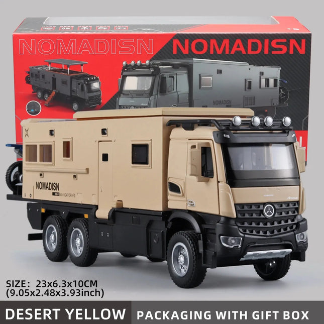 1:24 Benz Camper RV Motorhome Toy Model Car, Diecast Pull Back Truck Toy Car Model with Sound and Light for Kids Boys Girls