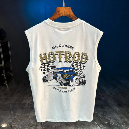 2025 Summer New Sports Fitness Loose Sleeveless Tank Top Men's Sweat Absorbing Trendy Printed T-shirt
