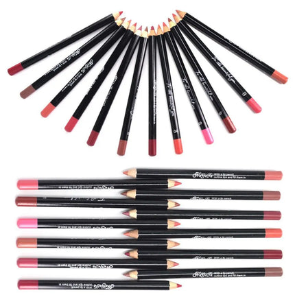 Cosmetic Long Lasting Women's Professional 12 Assorted Colors Lip Liner Pencil Lipstick Eyeliner Pen Matte Lip Liner
