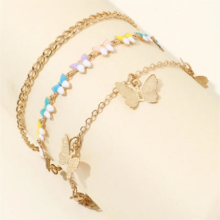 3pcs/set Layered Butterfly Anklet Set: Stackable Foot Jewelry for Beach Days & Free-Spirited Style.