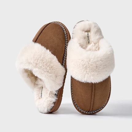 Evshine Fashion Fur Collar Fluffy Slippers Indoor Outdoor Winter Slippers Soft Plush House Shoes Women Leopard Fuzzy Slippers