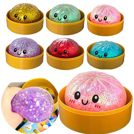 2026 Glitter Dumpling Squishy with Box Dumplings Sensory Squeeze Toy Decompression Slow Rising Anti Stress Reliever Sensory Gift