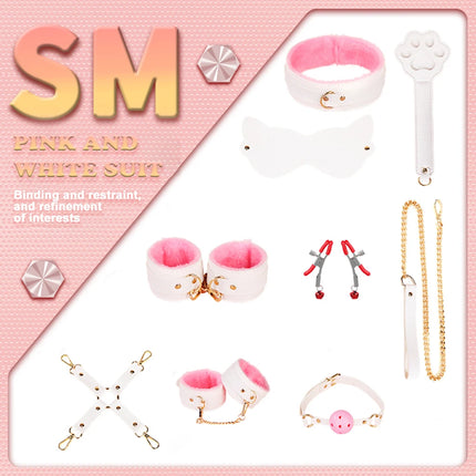 Sex Toys BDSM Bondage Kits Genuine Leather Restraint Set Handcuffs Collar Gag Vibrators Sex Toys For Women Couples Adult Games
