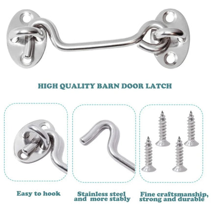 Stainless Steel Heavy Duty Privacy Hook and Eye Latch Lock with Screws Black Silver Barn Door Easy Locks Gate Latch Window Wind