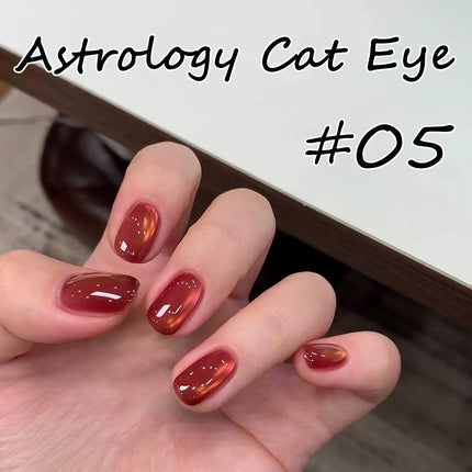 WS 10ML Sunlight Cat Eye Gel Nail Polish Autumn Winter Whitening Wine Red Color Light Sunset Glow Cat Eye Glass Beads Nail Atr