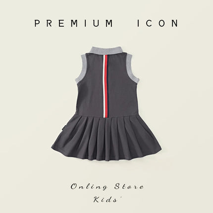 Summer Kids Brother Sister Look Turn Down Collar Kid Girl Pleated Sleeveless Dress Muslin Spliced Raglan Sleeve Top Shorts Suits