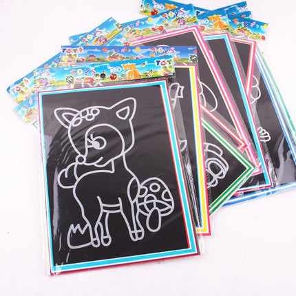 1-20pcsKids Cartoon Scratch Art Paper Set Magic Rainbow Scratch Painting Educational DIY Art Craft Toy for Toddlers & Boys Girls