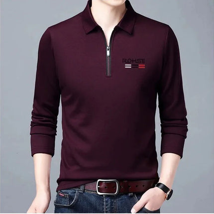 Spring Autumn New Business Half Zipper Polo Shirt Long Sleeve Solid Casual All-match Tops Tees Fashion Vintage Men Clothing