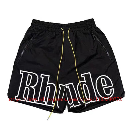 2026 New  RHUDE Men's Print Casual Shorts Loose Fit Nylon Drawstring Basketball Street Beach Shorts with Pockets Fast Delivery