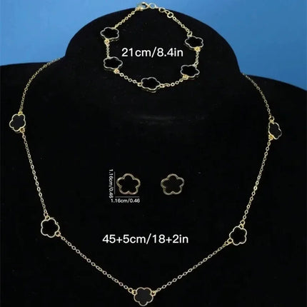New Lucky Five-petal Flower Five-leaf Clover Earrings Necklace Two-piece set for Woman Fashionable Accessories Party Jewelry