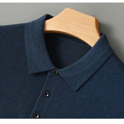 High quality worsted  spun collar wool sweater men's spring and autumn business polo sweater thin long sleeved knitted T-shirt