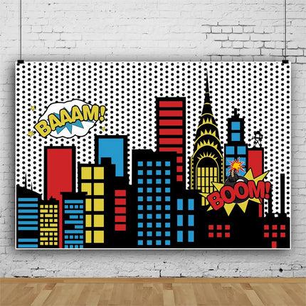 Superhero Baby Shower Birthday Backdrop City Building Super Hero Party Photography Background Photo Studio Custom Name Banner