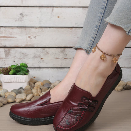 Women's leather flat shoes, spring and autumn women's loafers， single classic mom shoes, anti-slip comfortable and free shipping