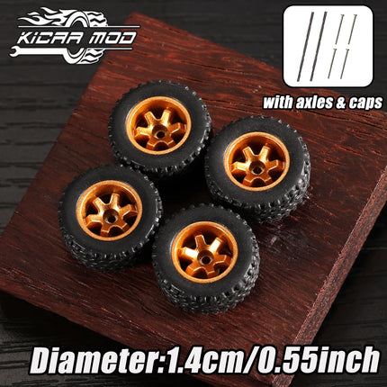 1/64 Off-Road Model Car Wheels with Rivets - 14mm Tyres for Diecast Model Cars, Pickup Trucks, 1:64 Scale - 1 Set (4pcs)