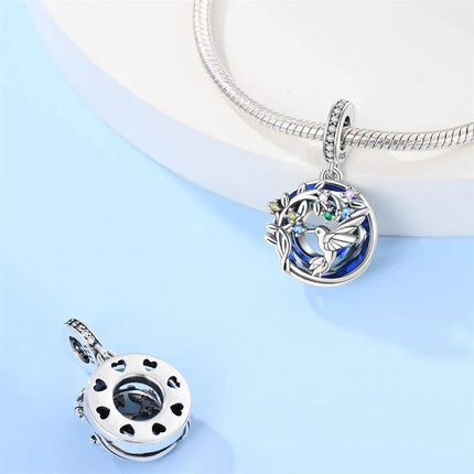 100% 925 Sterling Silver Blue Round Crystal Life Tree Angel Star Moon Pendants Charms Fit 925 Original Bracelets DIY Jewelry