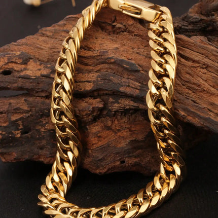 1 Piece of Thick Cuban Chain with Double-Woven Six-Sided Polished Links and Dragon Head Clasp, 18K Gold-Colored Stainless Steel Men's Adjustable Bracelet, Bold Hip-Hop Fashion Trend, Stylish and Cool, Suitable for Men's Daily