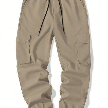 Men's Slim Fit Elastic Waist Cargo Pants Multi-Pockets Cuffed Hem Comfortable for Casual Outdoor Wear