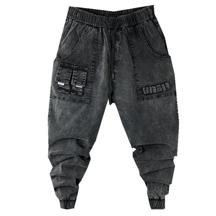 Men Casual Cargo Harem Jeans Pants High Street Hip Hop Length Men's Clothing Denim Sweatpants Spring Autumn Big Size