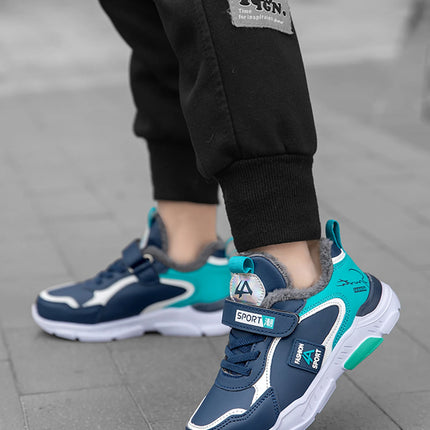 Autumn and Winter Kidsren's Shoes, Boys' Sports Shoes, Leather-Covered, Velvet-Lined, Breathable, Non-Slip, Versatile Sports Shoes for Middle-Aged and Older Kidsren and Primary School Students