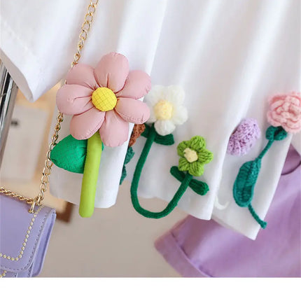 Children's T-Shirts Three-dimensional Flower Decoration Short Sleeve Kids Clothes for 3 To 13 Years Girls Tshirts
