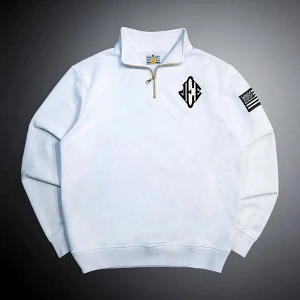 Y2K Zip-Up Polo Shirt Couple Style Flag Embroidery Top Retro Harajuku Classic Pullover Casual Loose Oversized Long Sleeve