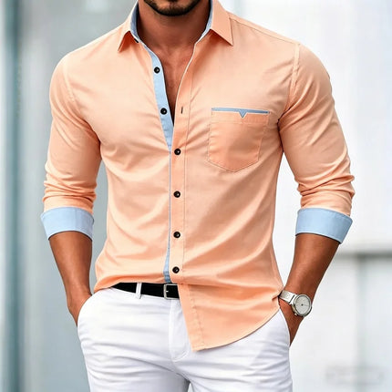 High Quality Men's Shirts, Contrasting Long Sleeved Shirts, Business Casual Shirts, Trendy Dating, Versatile Men's Clothing