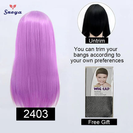 Snoya 60cm synthetic long straight cosplay wig with bangs Heat Resistant hair Anime pink blonde red blue purple women wig