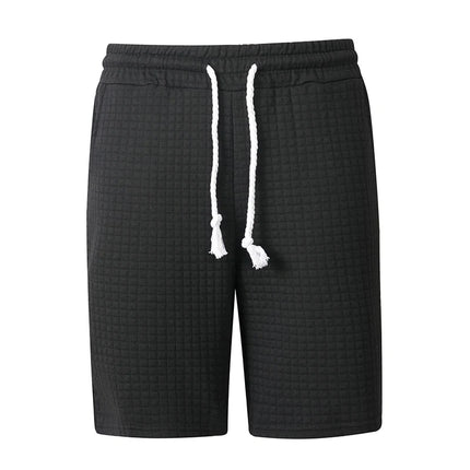 Men Waffle Textured Casual Shorts Elastic Drawstring Waist Breathable Summer Street Daily Travel Outdoor Workout Walking Shorts