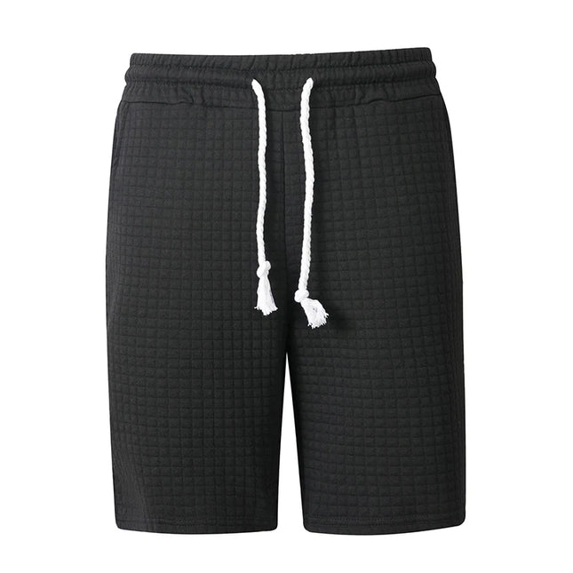 Men Waffle Textured Casual Shorts Elastic Drawstring Waist Breathable Summer Street Daily Travel Outdoor Workout Walking Shorts