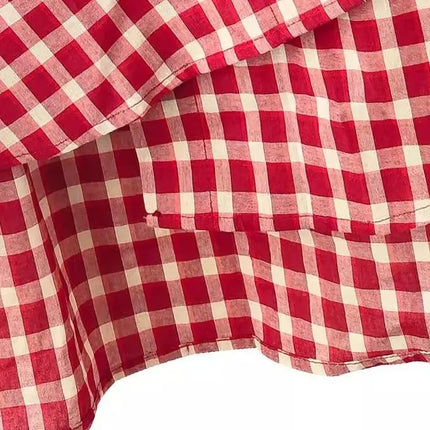 2026 Y2k  Women New Vintage Red Plaid Turn-down Collar Over-shirt Long Sleeve Streetwear Loose Patchwork Harajuku Blouses