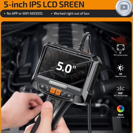 360 ° rotating dual-lens endoscope, 3.9MM 5-inch IPS endoscope inspection camera, automotive mechanical industrial endoscope