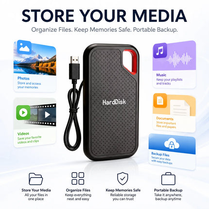 Compact 1TB External SSD Hard Drive Portable USB 3.0 Fast Data Transfer for Laptop/Mac