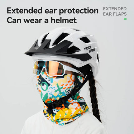 ROCKBROS Children Reversible Warm Scarf Fleece-Lined Ear-Warming Hat High Elasticity Breathable Built-in Drawstring Sports Mask